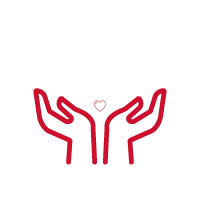 Red icon of two hands holding a growing heart