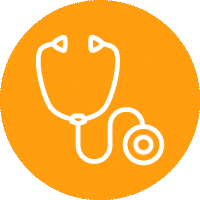 Icon of stethoscope - white on yellow background