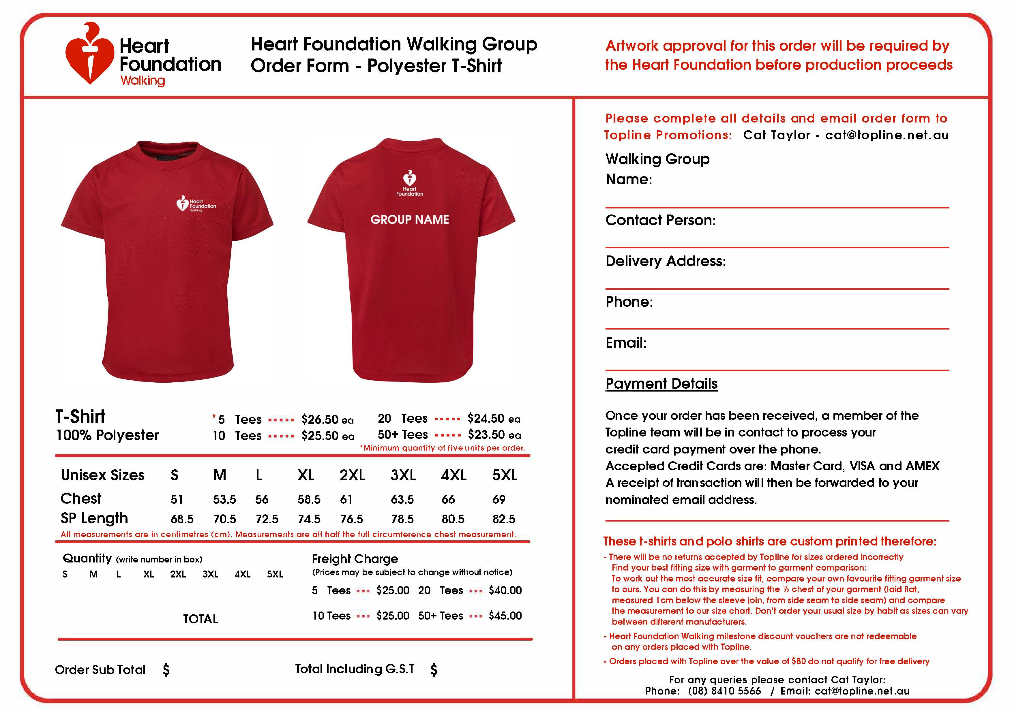 Polyester Red T-Shirt - Order Form