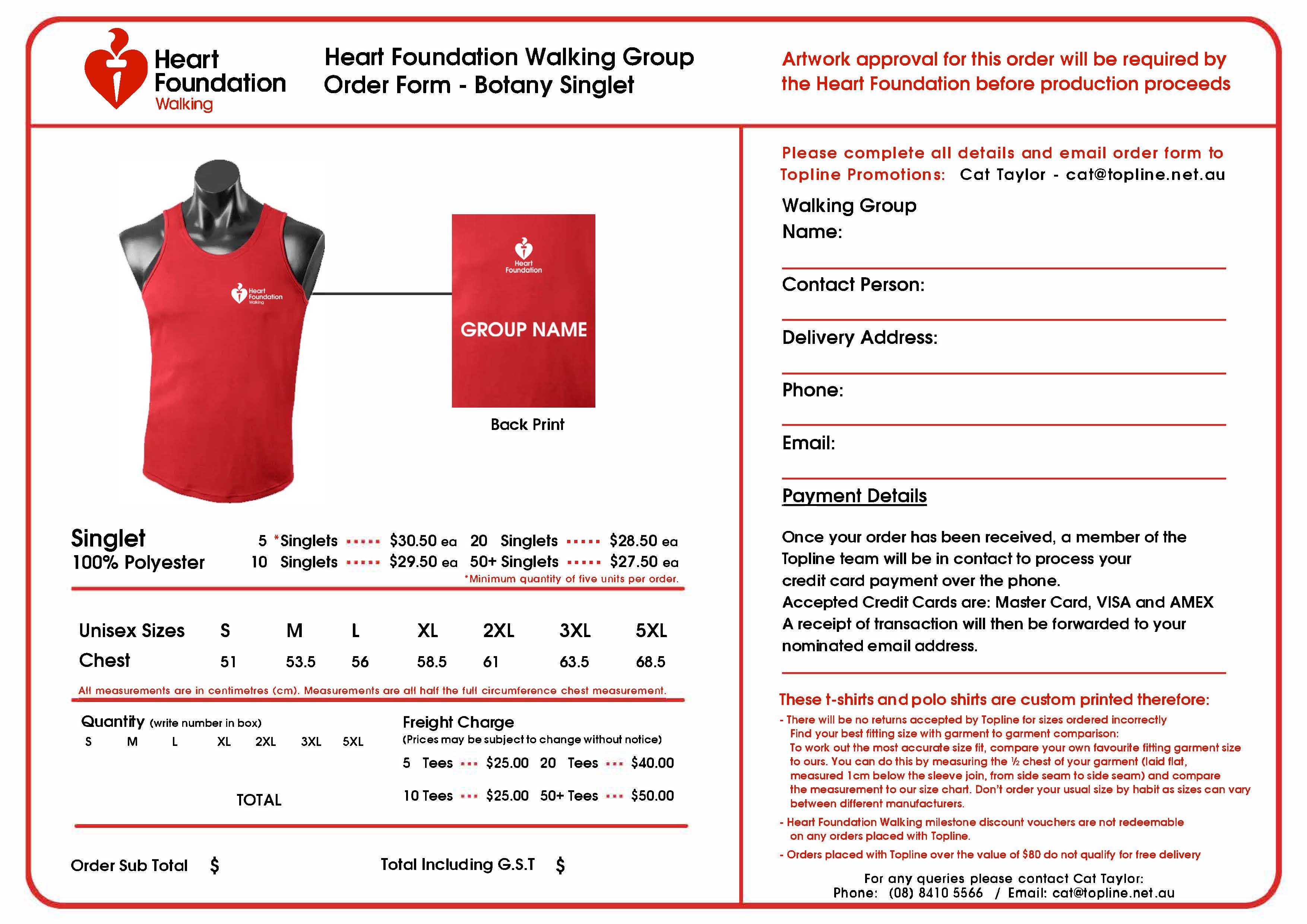 Red Singlet - Order Form